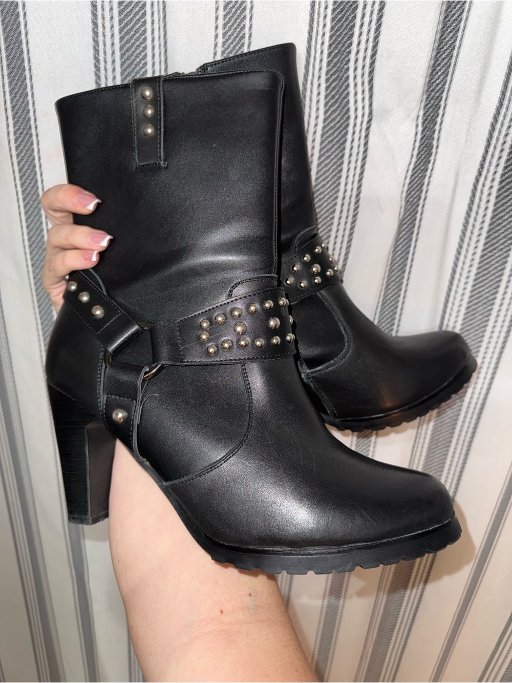 Women's Black Studded High Heel Ankle Boots